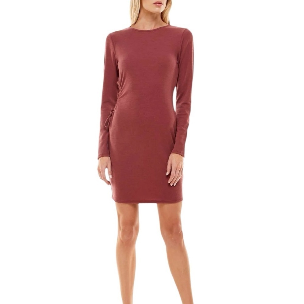 Socialite Womens Side Cut Out Knit Mini Dress in Burgundy Size Medium Clubwear